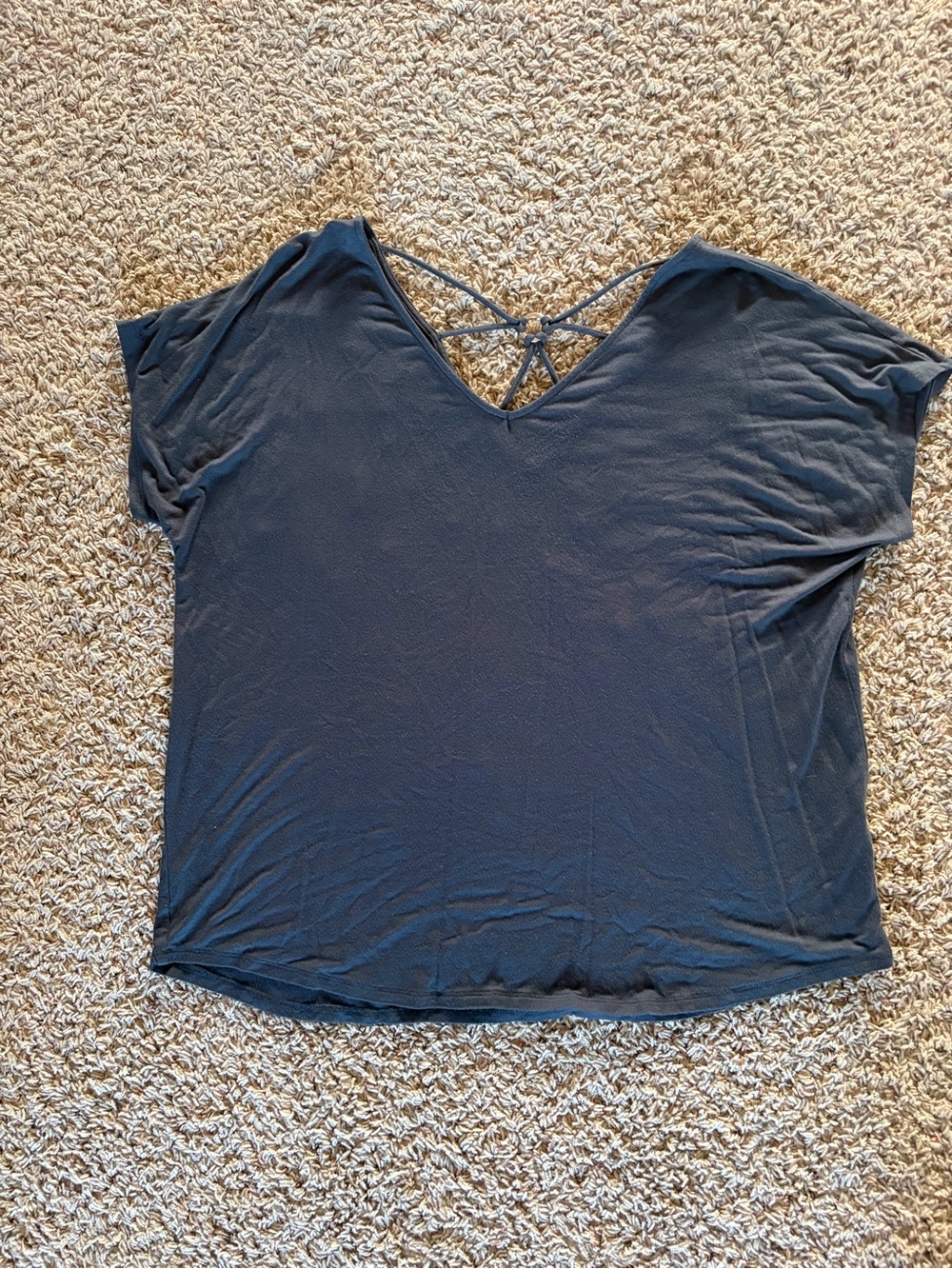 Women’s Charcoal Grey V-Neck Short Sleeve Top with Back Strap Detail